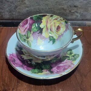 Vintage Stanley Fine Bone China Teacup and Saucer Set Large Pink Yellow Roses Pa